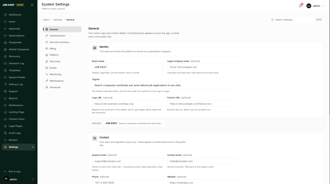 Requires Image: /images/admin_settings.png